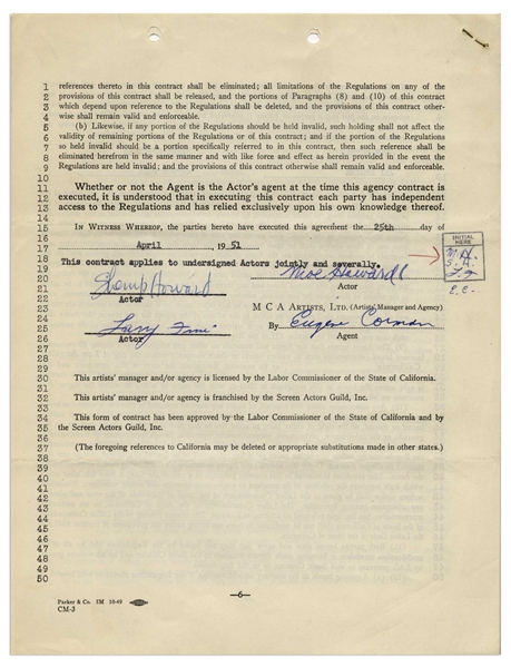 The Three Stooges Signed Agency Contract From 1951, With Shemp's Signature